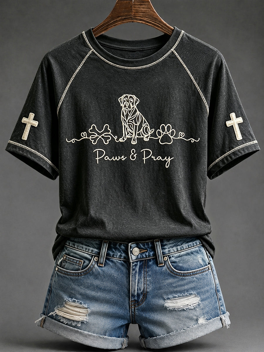 Women's Labrador Retriever Christian Paws & Pray Print Round Neck Short Sleeve T-shirt