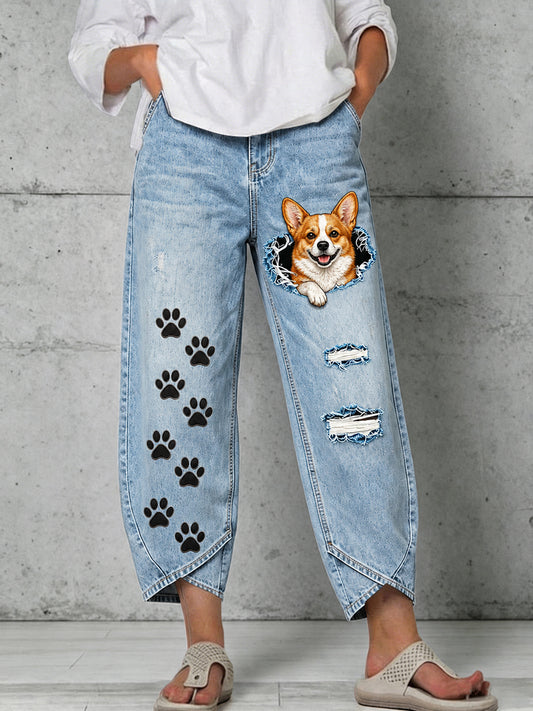 Women's Animals Dog Art Print Flared Trousers
