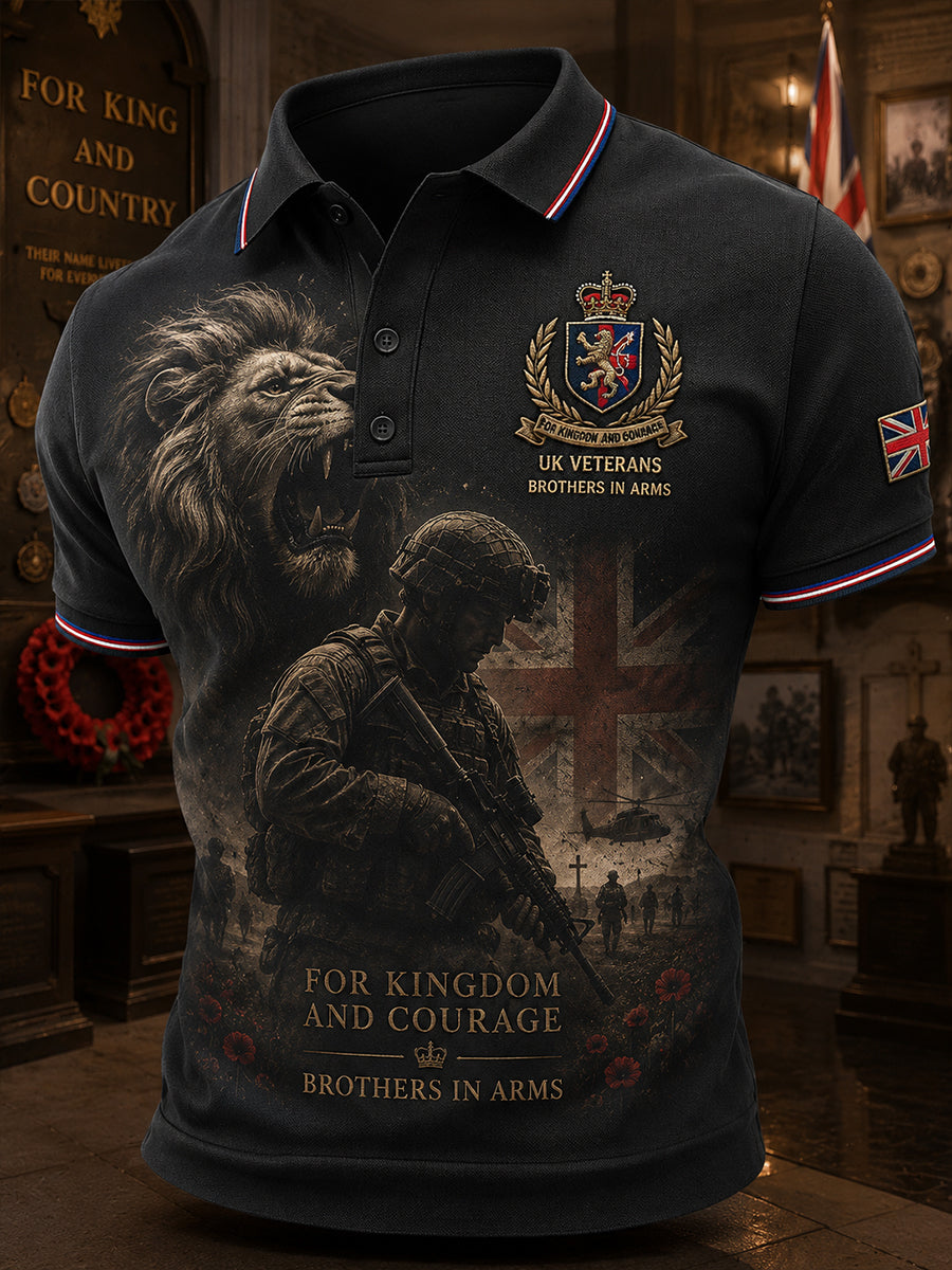 Men's Short-Sleeve Polo Shirt With Vintage Military Commemorative Print