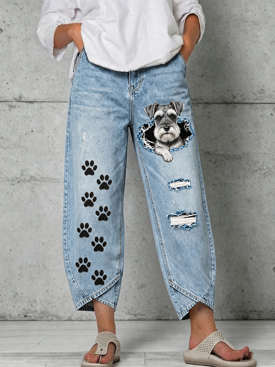 Women's Animals Dog Art Print Flared Trousers