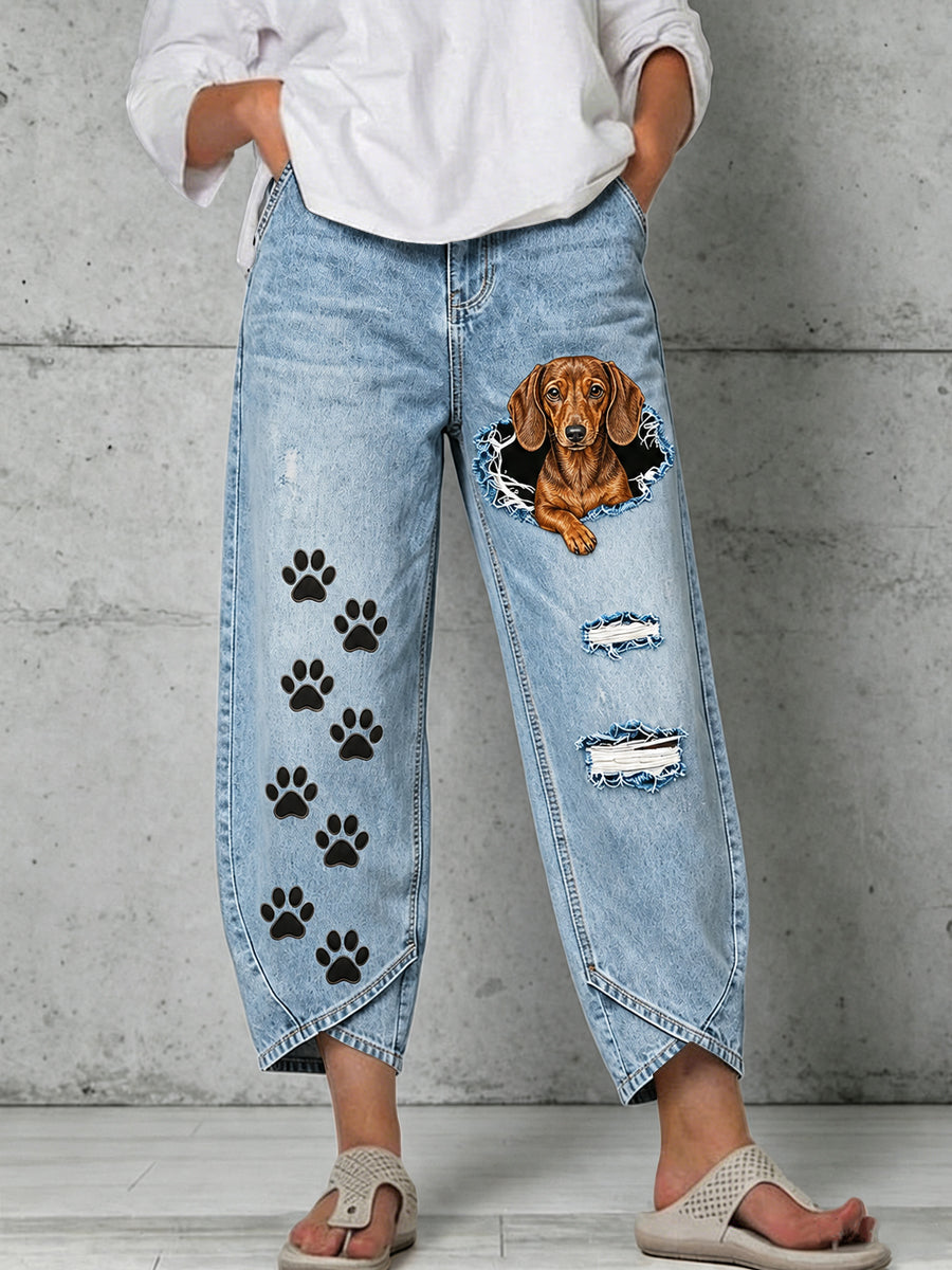 Women's Animals Dog Art Print Flared Trousers