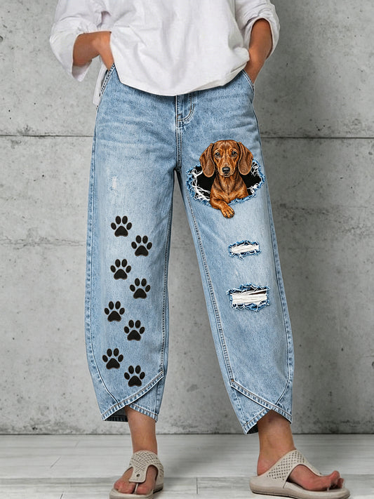 Women's Animals Dog Art Print Flared Trousers
