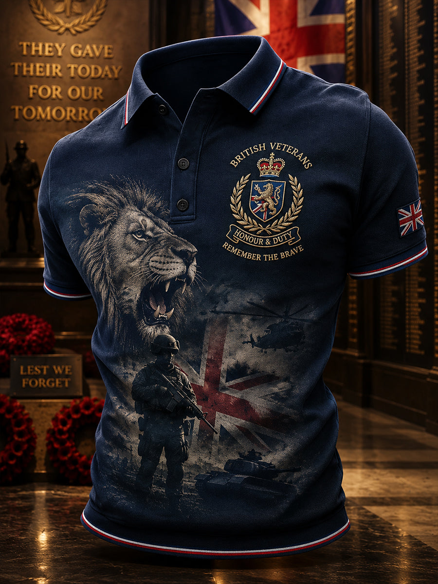 Men's Short-Sleeve Polo Shirt With Vintage Military Commemorative Print