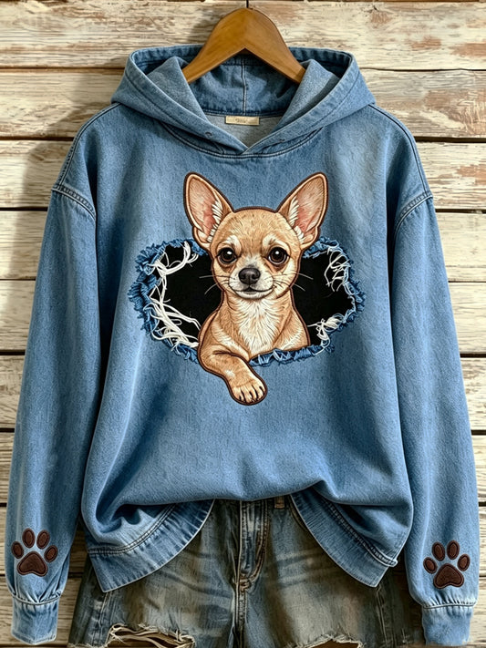 Women's Animals Dog Art Printed Round-Neck Long-Sleeved Sweatshirt