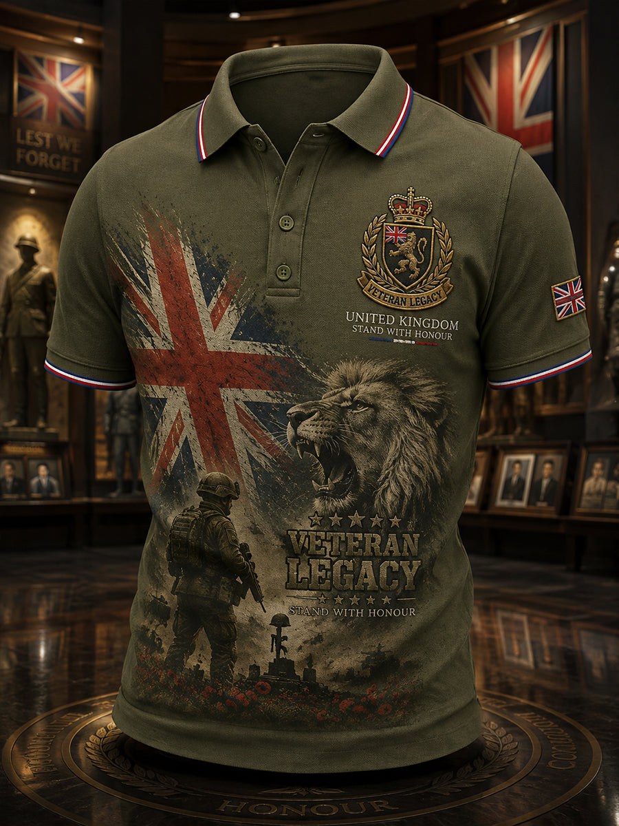 Men's Short-Sleeve Polo Shirt With Vintage Military Commemorative Print