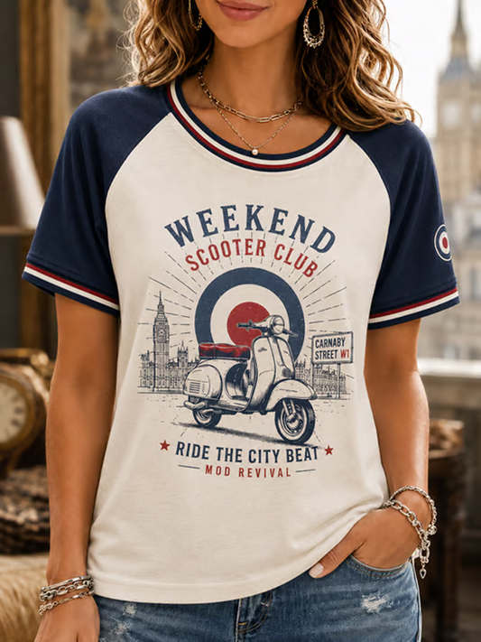 Women's Mods Culture UK Music Lover Business Style Printed round neck short sleeve T-shirt