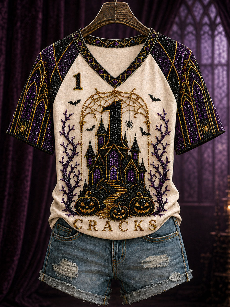 Women's Halloween Mahjong V-Neck T-Shirts