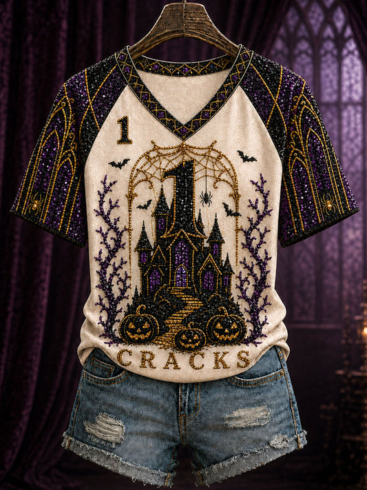 Women's Halloween Mahjong V-Neck T-Shirts