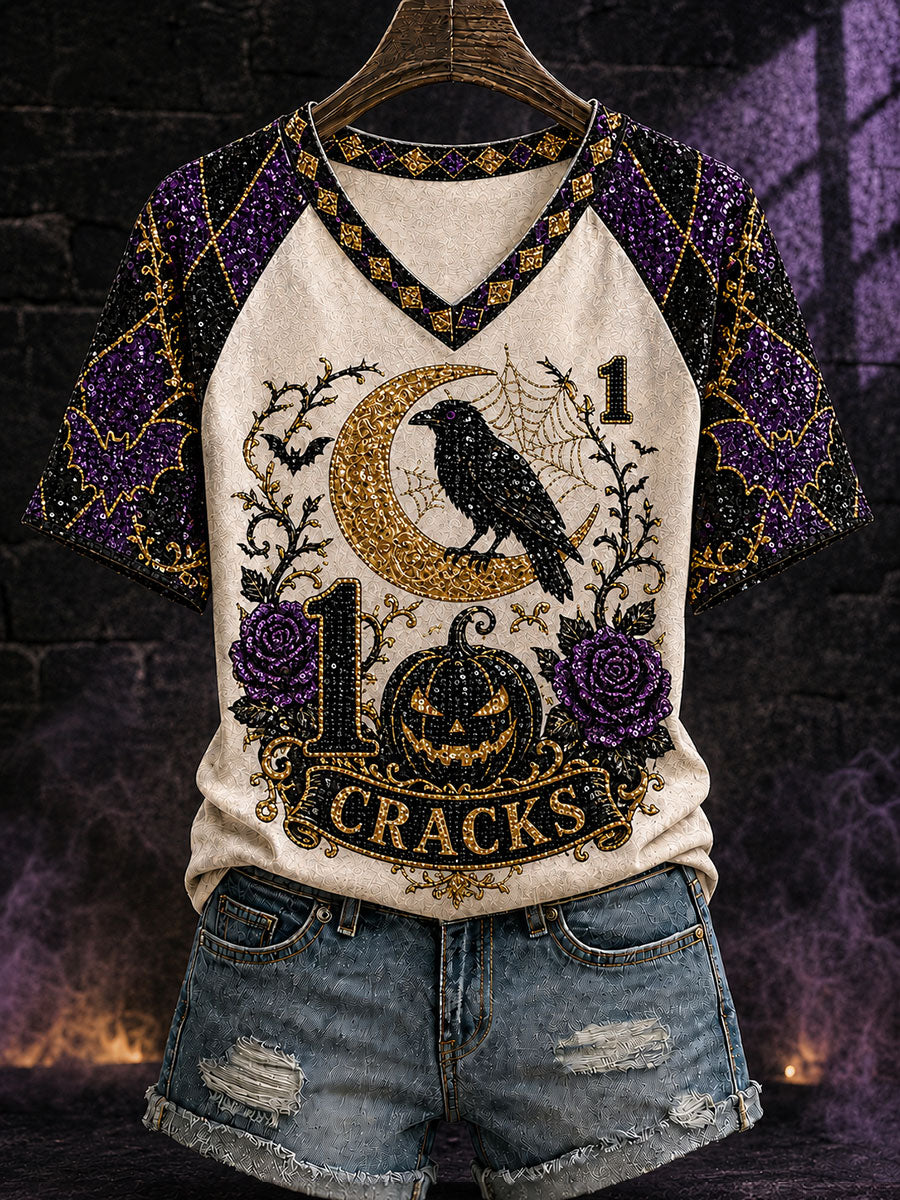 Women's Halloween Mahjong V-Neck T-Shirts