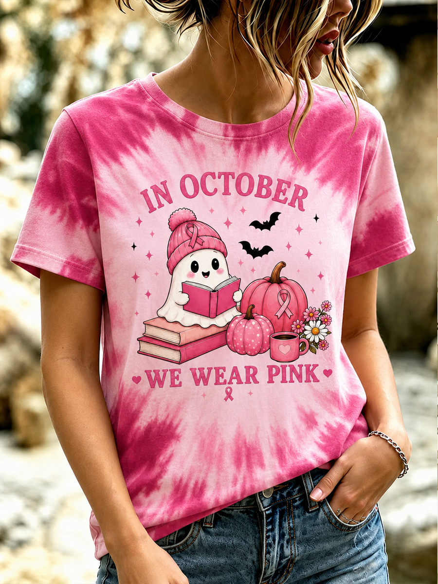 Women's in october we wear pink short-sleeved T-shirt