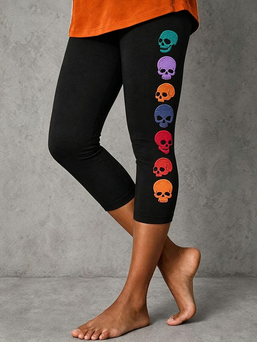Women's Colorful Skull Stretch Leggings