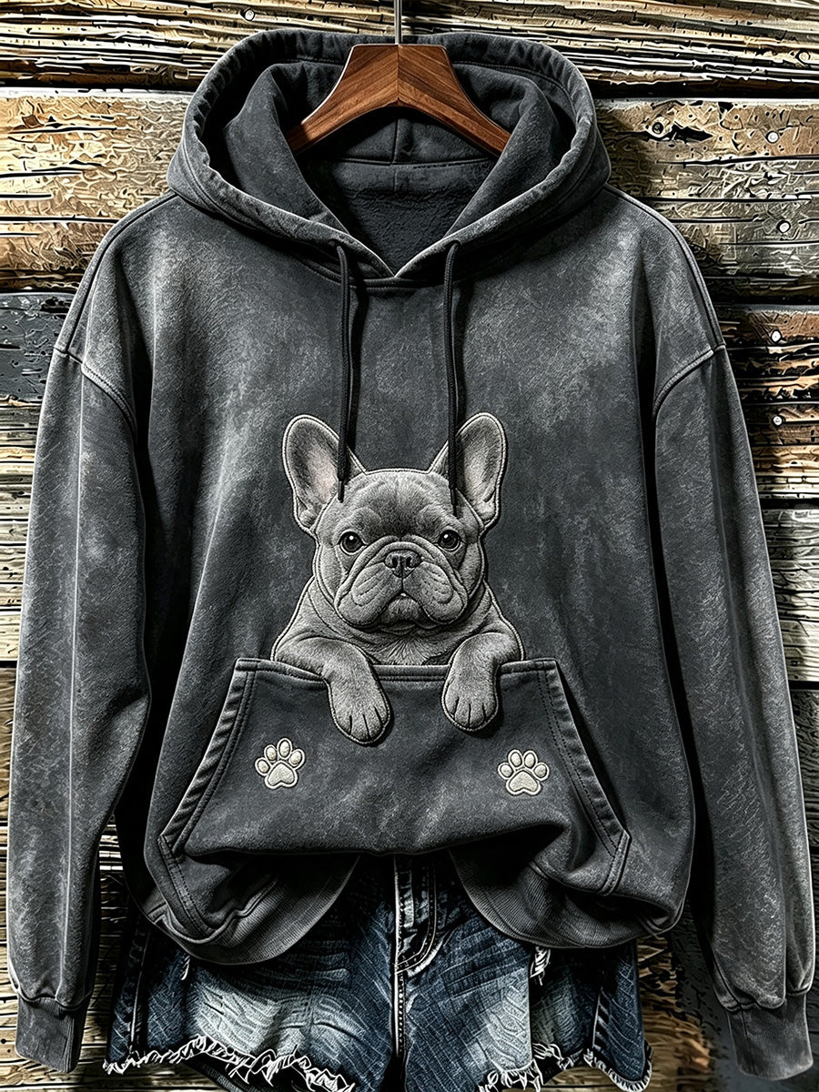 Women's Cute French Bulldog & Paws Print Cozy Hoodie