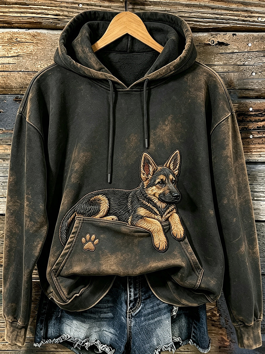 Women's Cute Baby German Shepherd & Paws Print Cozy Hoodie