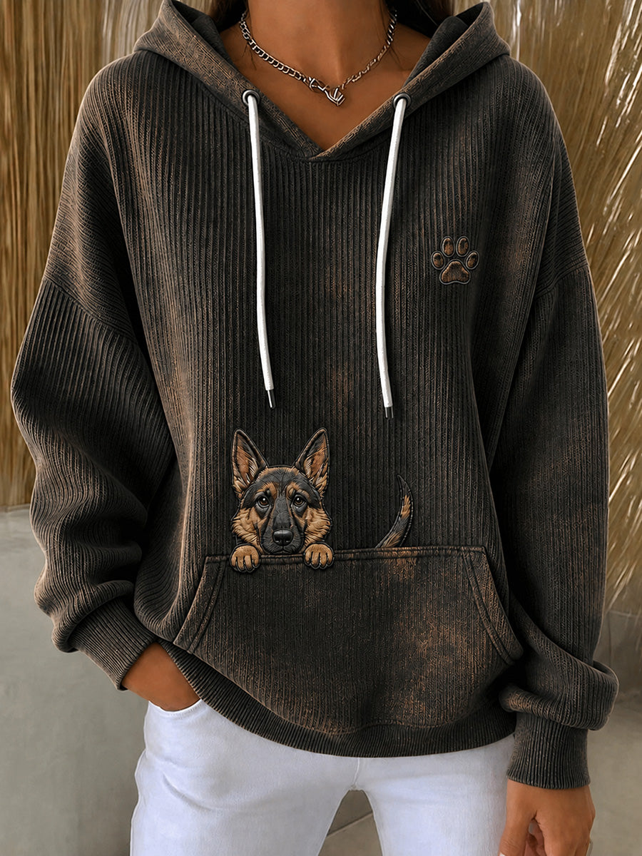 Women's Cute Peeking German Shepherd & Paw Print Comfy Hoodie
