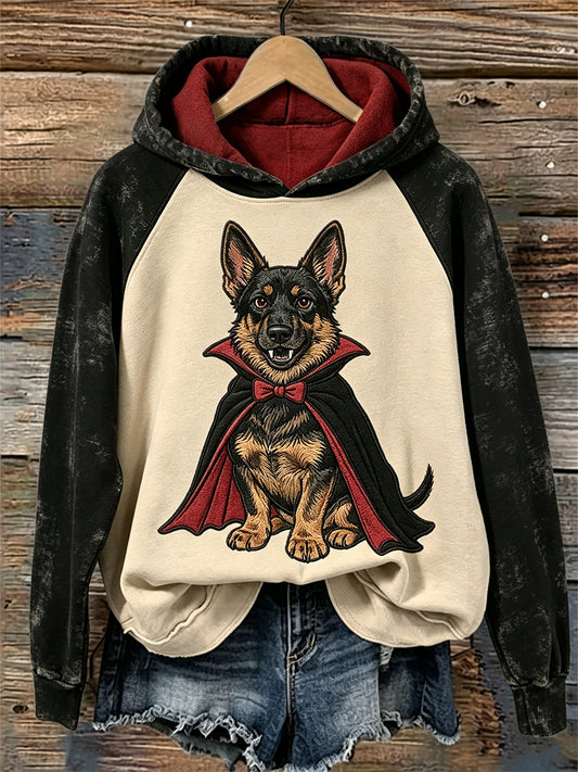 Women's Lovely Vampire German Shepherd Dog Print Raglan Hoodie