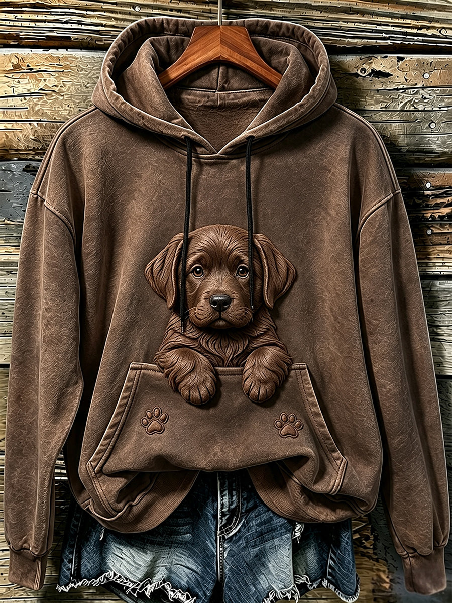 Women's Cute Baby Labrador Retriever & Paws Print Cozy Hoodie
