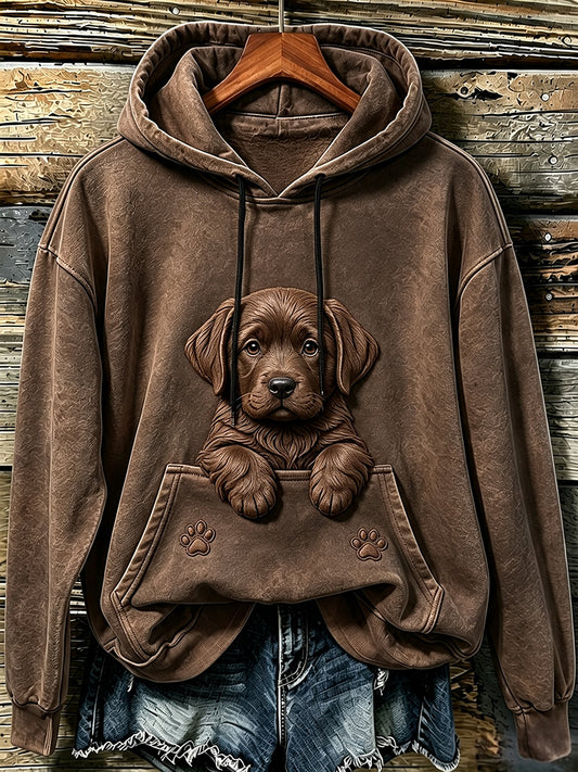 Women's Cute Baby Labrador Retriever & Paws Print Cozy Hoodie