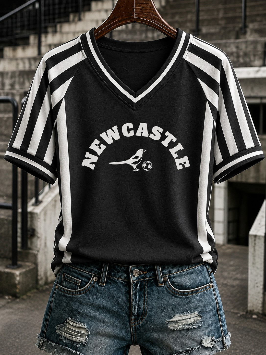 Women's Football Printed V-neck T-shirt