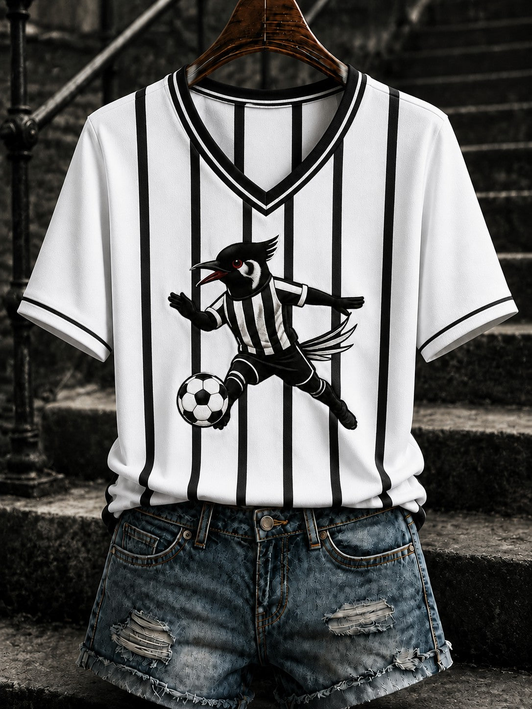 Women's Football Printed V-neck T-shirt