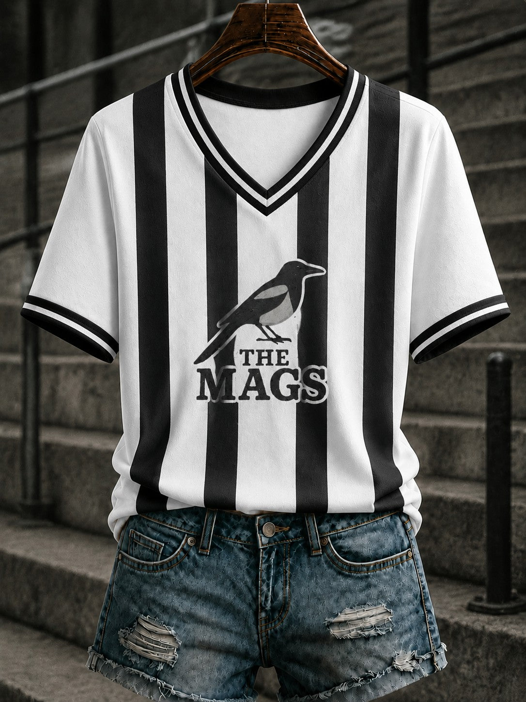 Women's Football Printed V-neck T-shirt