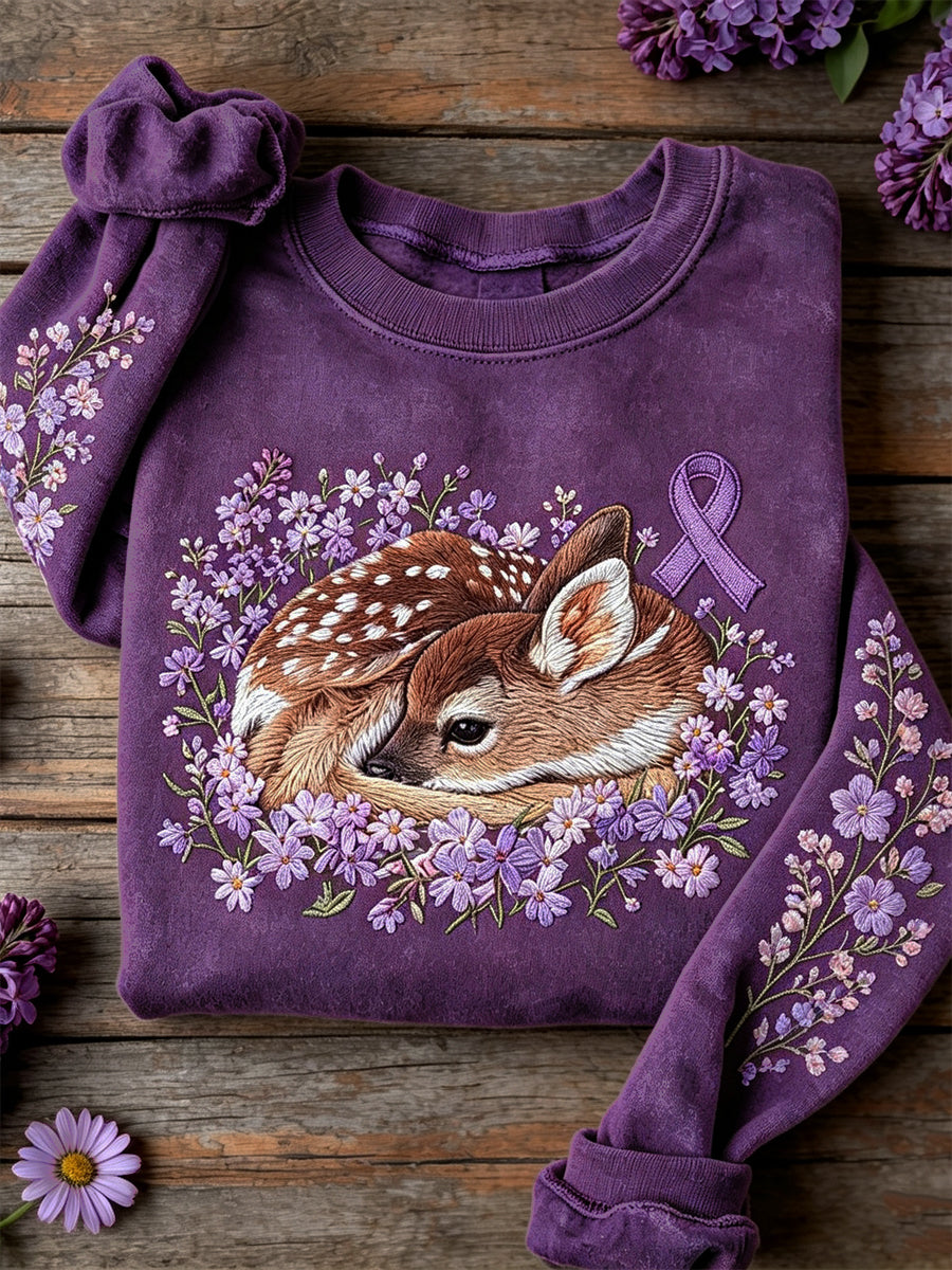 Women's Forest Deer & Purple Ribbon Floral Print Sweatshirt