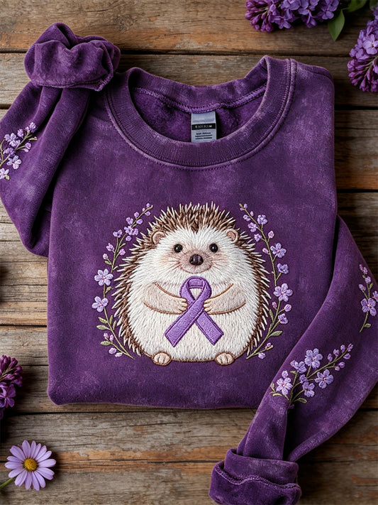 Women's Forest Hedgehog & Purple Ribbon Floral Print Sweatshirt