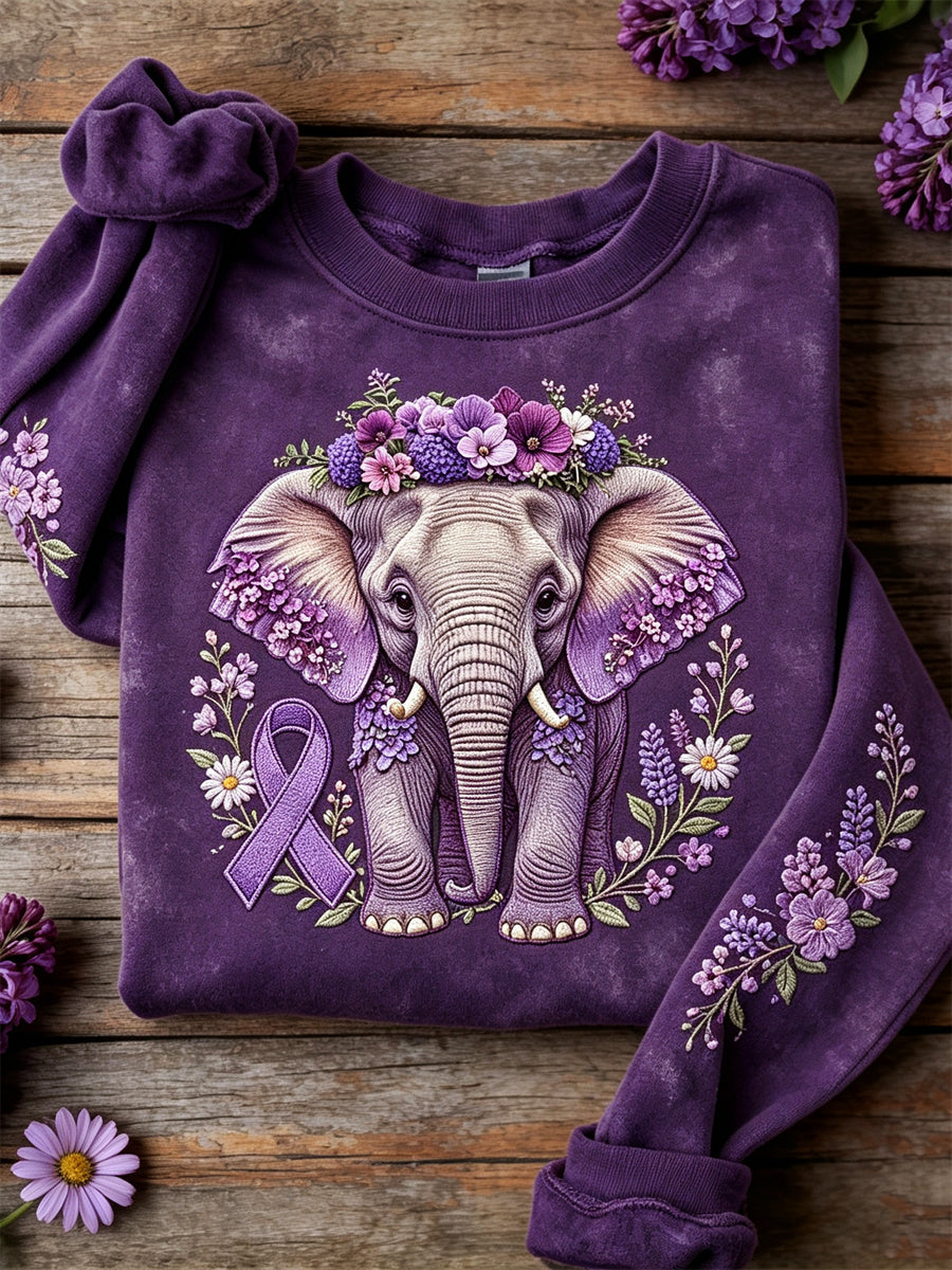 Women's Forest Elephant & Purple Ribbon Floral Print Sweatshirt