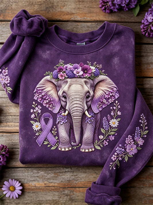 Women's Forest Elephant & Purple Ribbon Floral Print Sweatshirt
