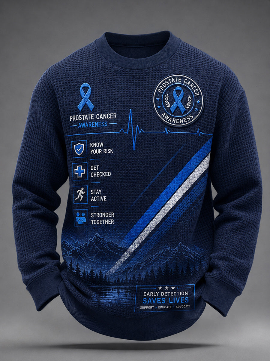 Men's Prostate Cancer Awareness Graphic Waffle-Knit Long-Sleeve Top