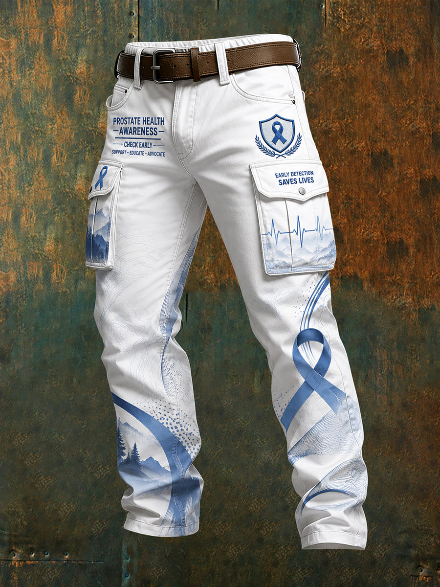 Men's Prostate Cancer Awareness Graphic Print Long Cargo Pants