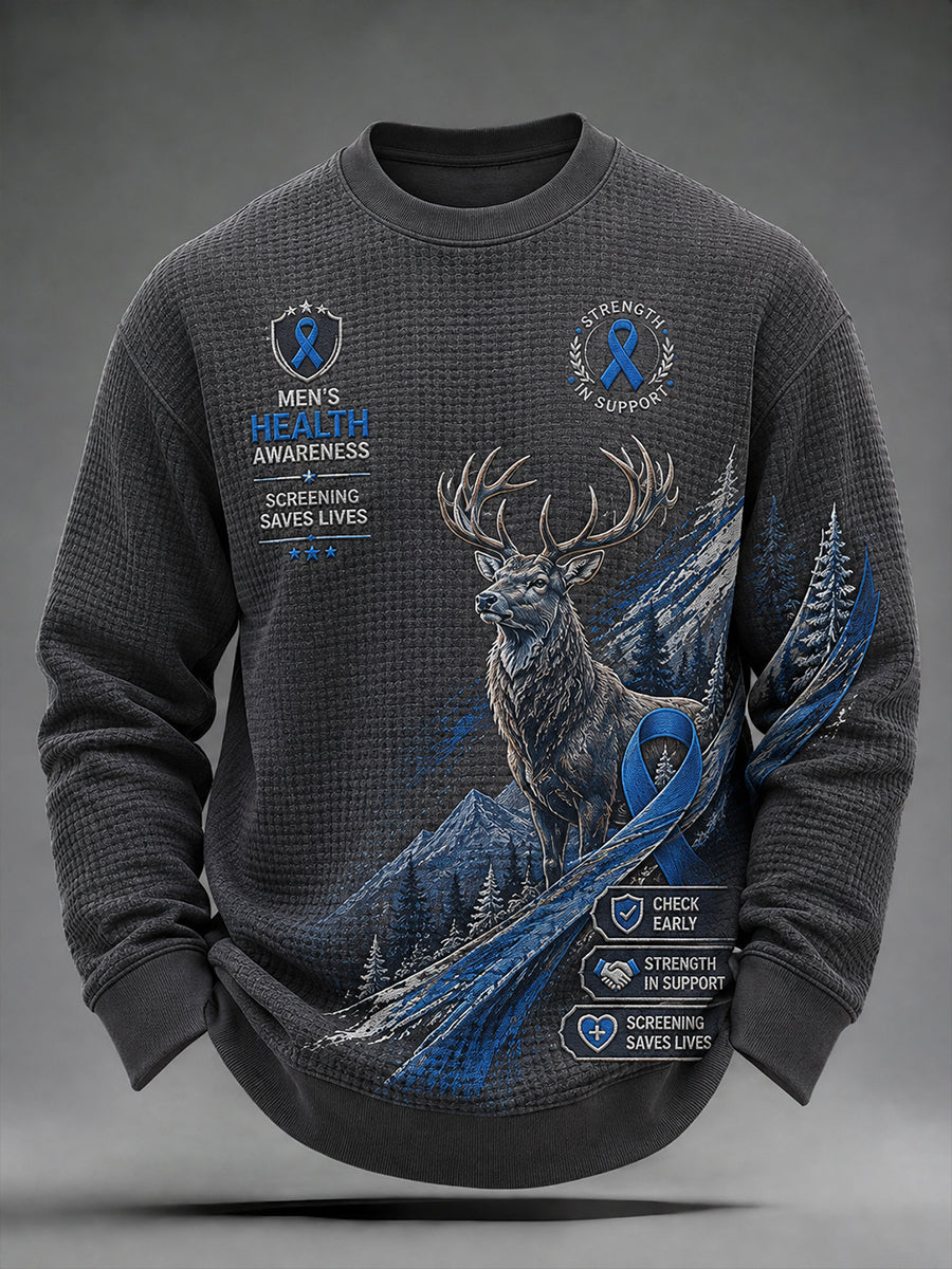 Men's Prostate Cancer Awareness Graphic Waffle-Knit Long-Sleeve Top