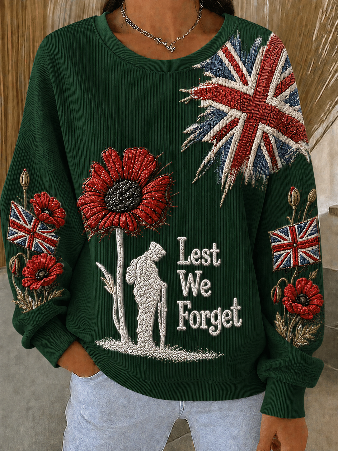 Women's Remembrance Day Ribbed Round-Neck Sweatshirt