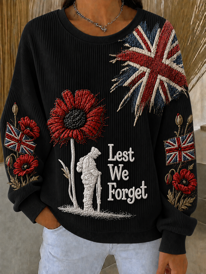 Women's Remembrance Day Ribbed Round-Neck Sweatshirt