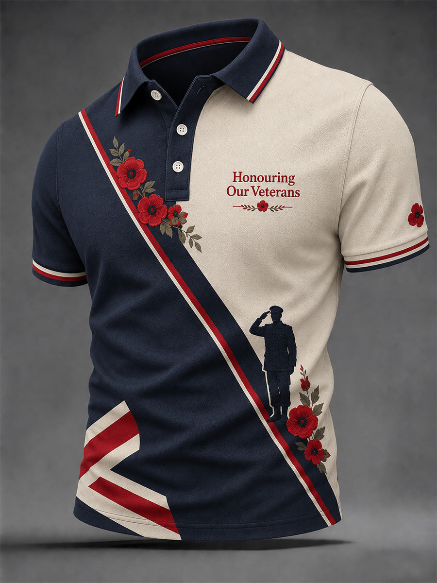 Men's British Veterans Memorial Print Casual Polo