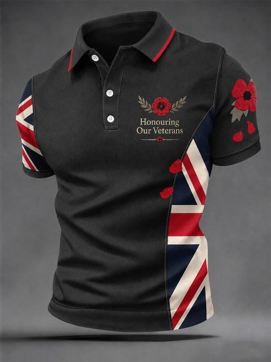 Men's British Veterans Memorial Print Casual Polo
