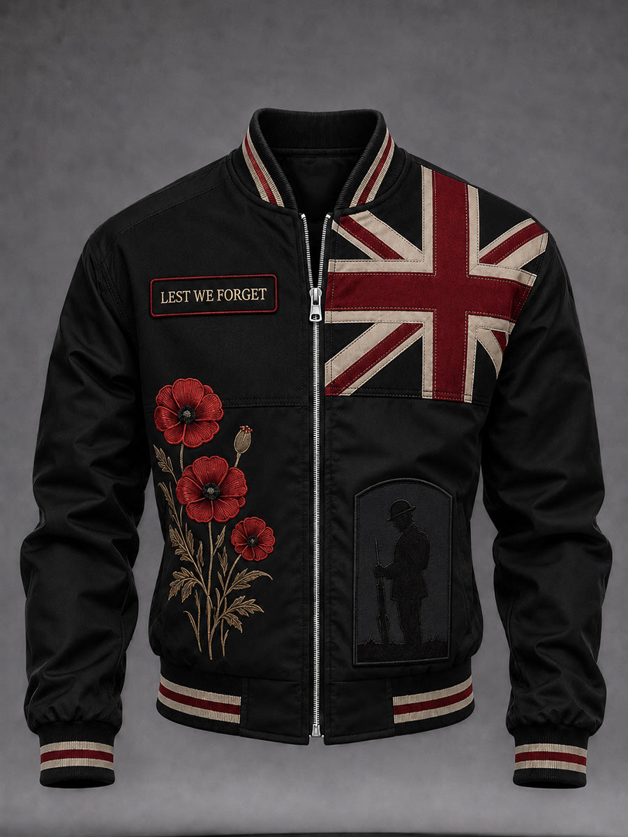Men's Remembrance Day UK Flag Printed Monkey Jacket