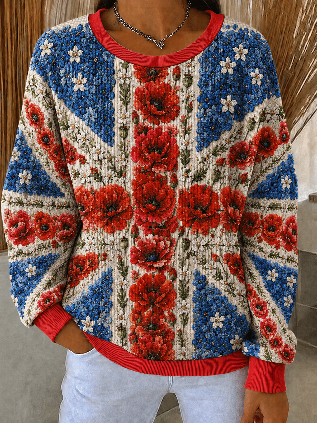 Women's Remembrance Day Ribbed Round-Neck Sweatshirt