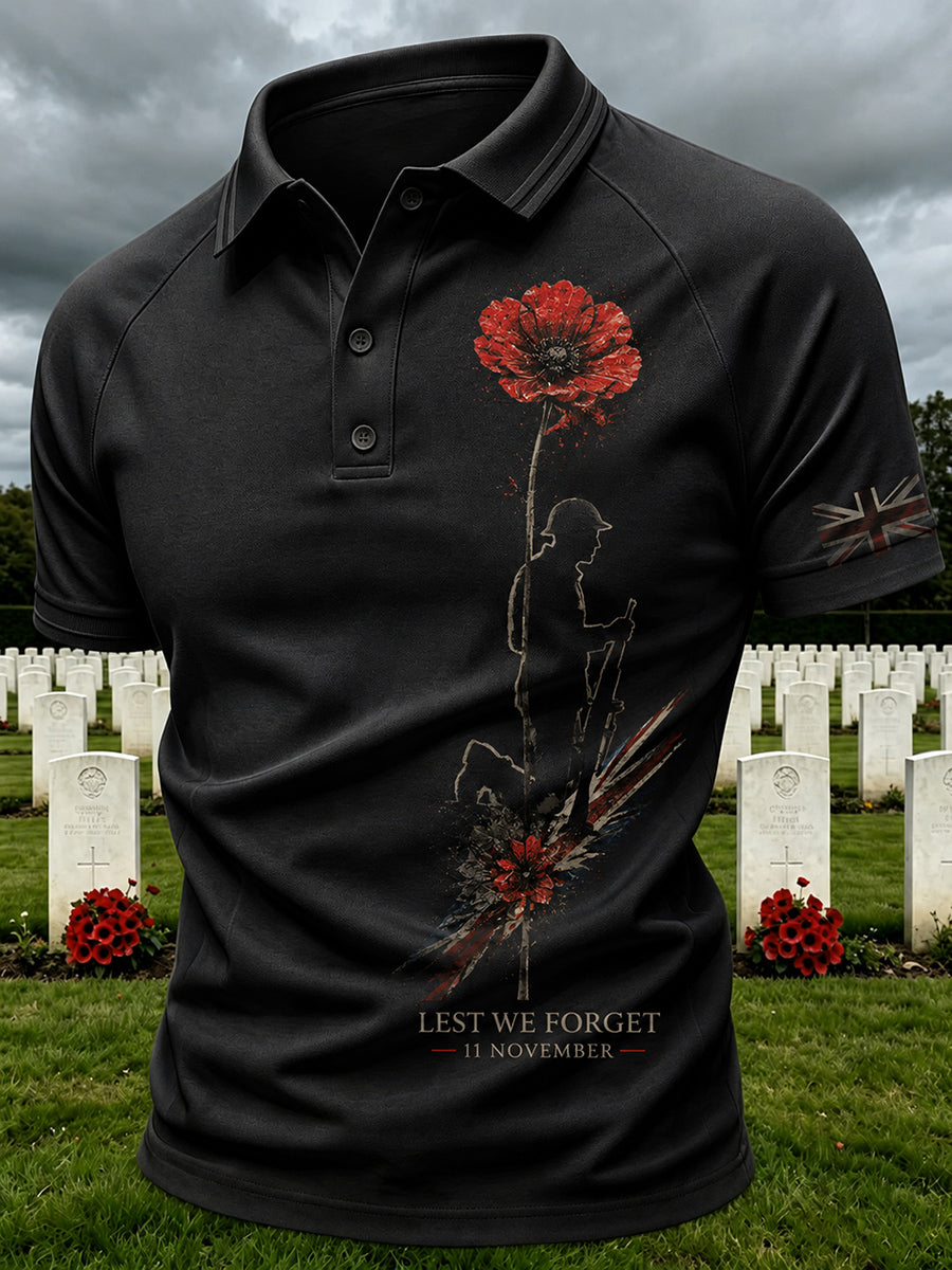 Men's British Rememberance Day-Themed Printed  Polo Shirt