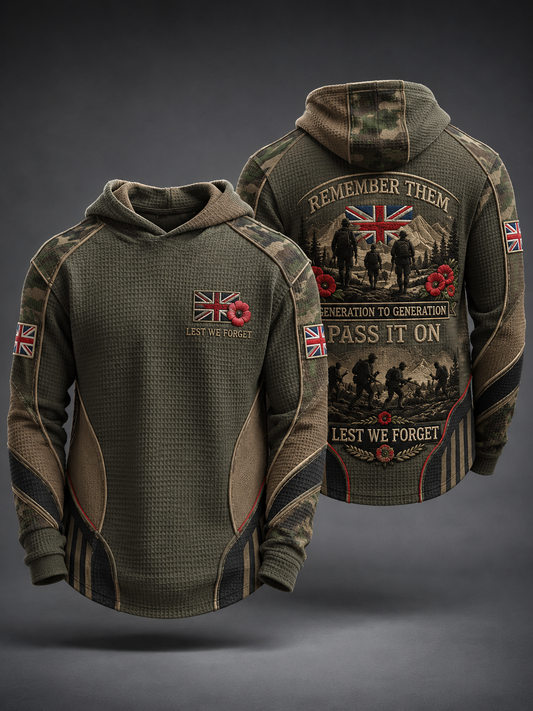 Men's REMEMBER THEM GENERATION TO GENERATION PASS IT ON LEST WE FORGET Waffle Hoodie