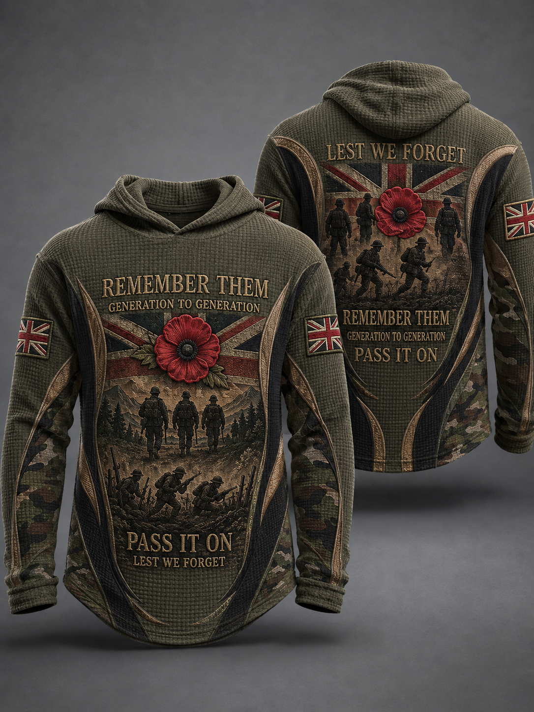 Men's REMEMBER THEM GENERATION TO GENERATION PASS IT ON LEST WE FORGET Waffle Hoodie