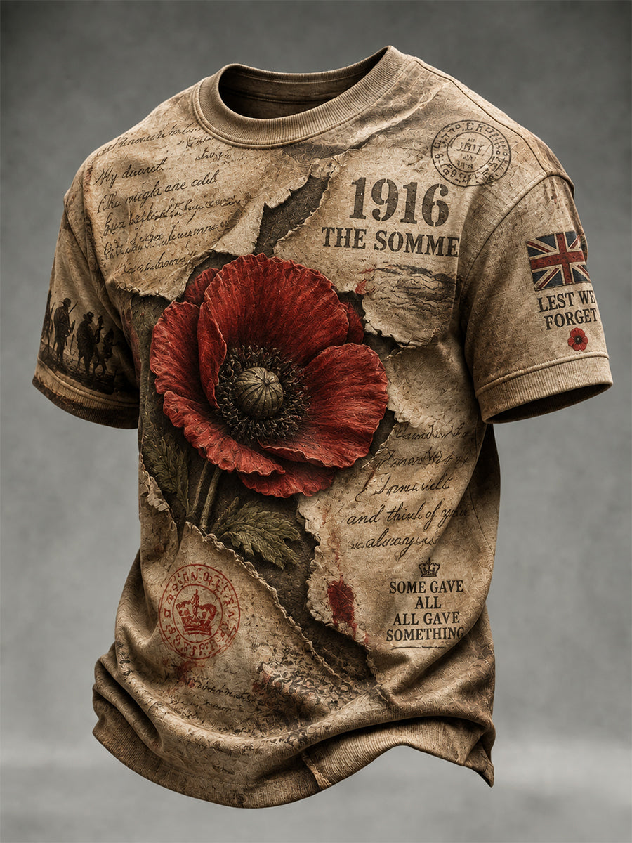 Men's Remembrance Day THE SOMME 110 YEARS Print  Short-Sleeve T-Shirt