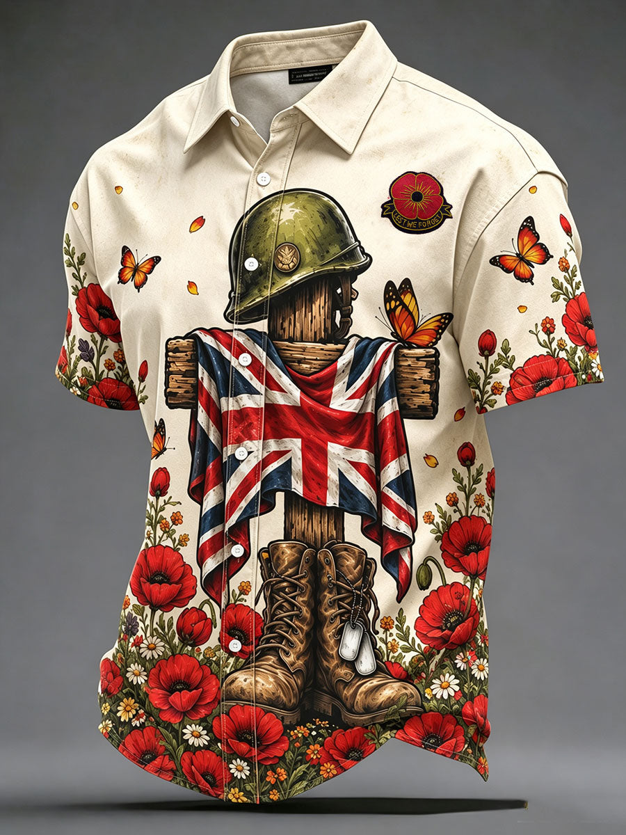 Men's Lest We Forget Print Short Sleeve Shirt