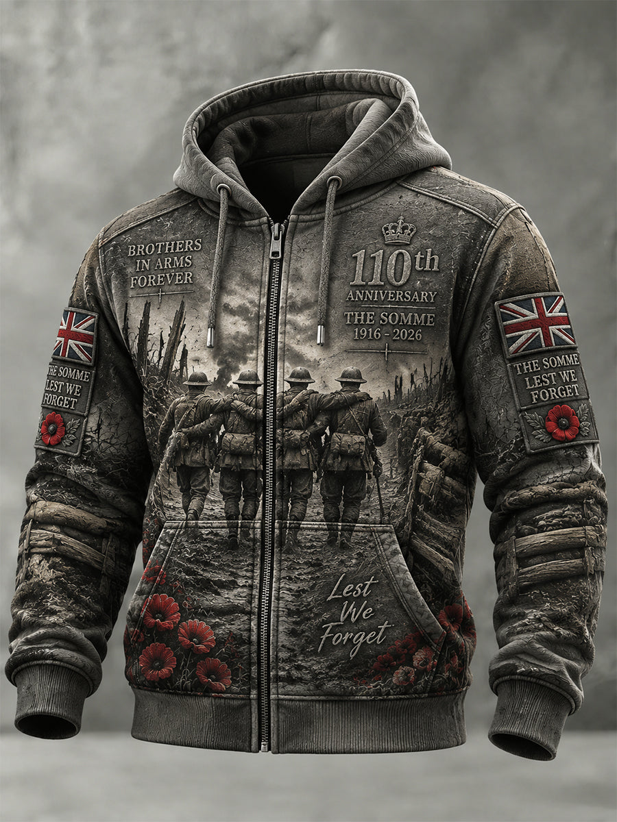 Men's Remembrance Day THE SOMME 110 YEARS Print Zipper Hoodie