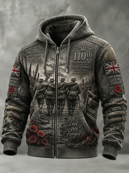Men's Remembrance Day THE SOMME 110 YEARS Print Zipper Hoodie