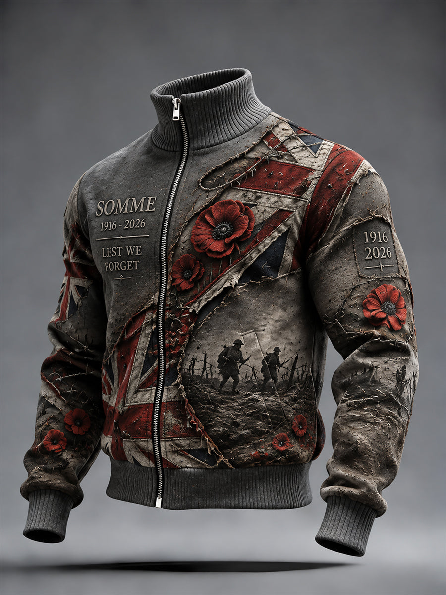 Men's Remembrance Day THE SOMME 110 YEARS Print Zipper Jacket
