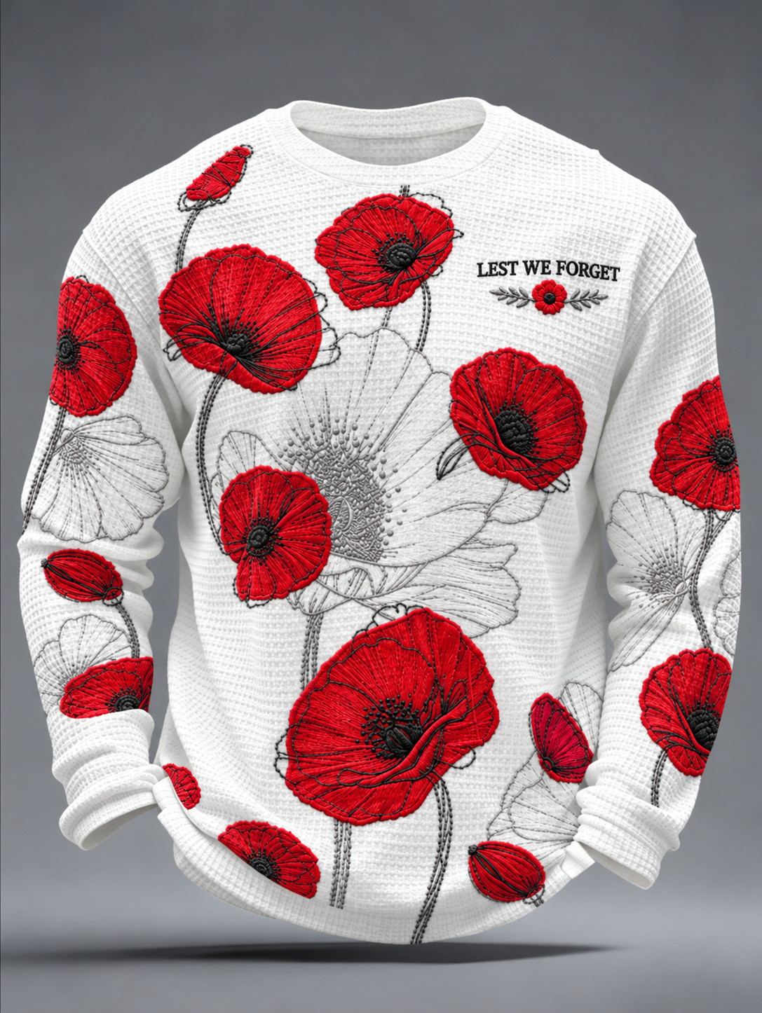 Men's Remembrance Day Lest We Forget Waffle Long Sleeve T-Shirt