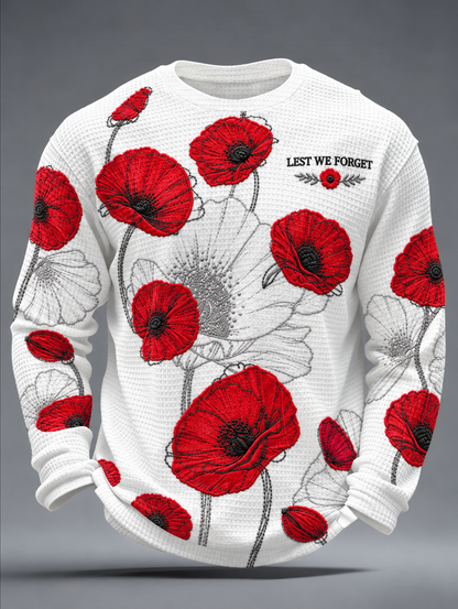 Men's Remembrance Day Lest We Forget Waffle Long Sleeve T-Shirt