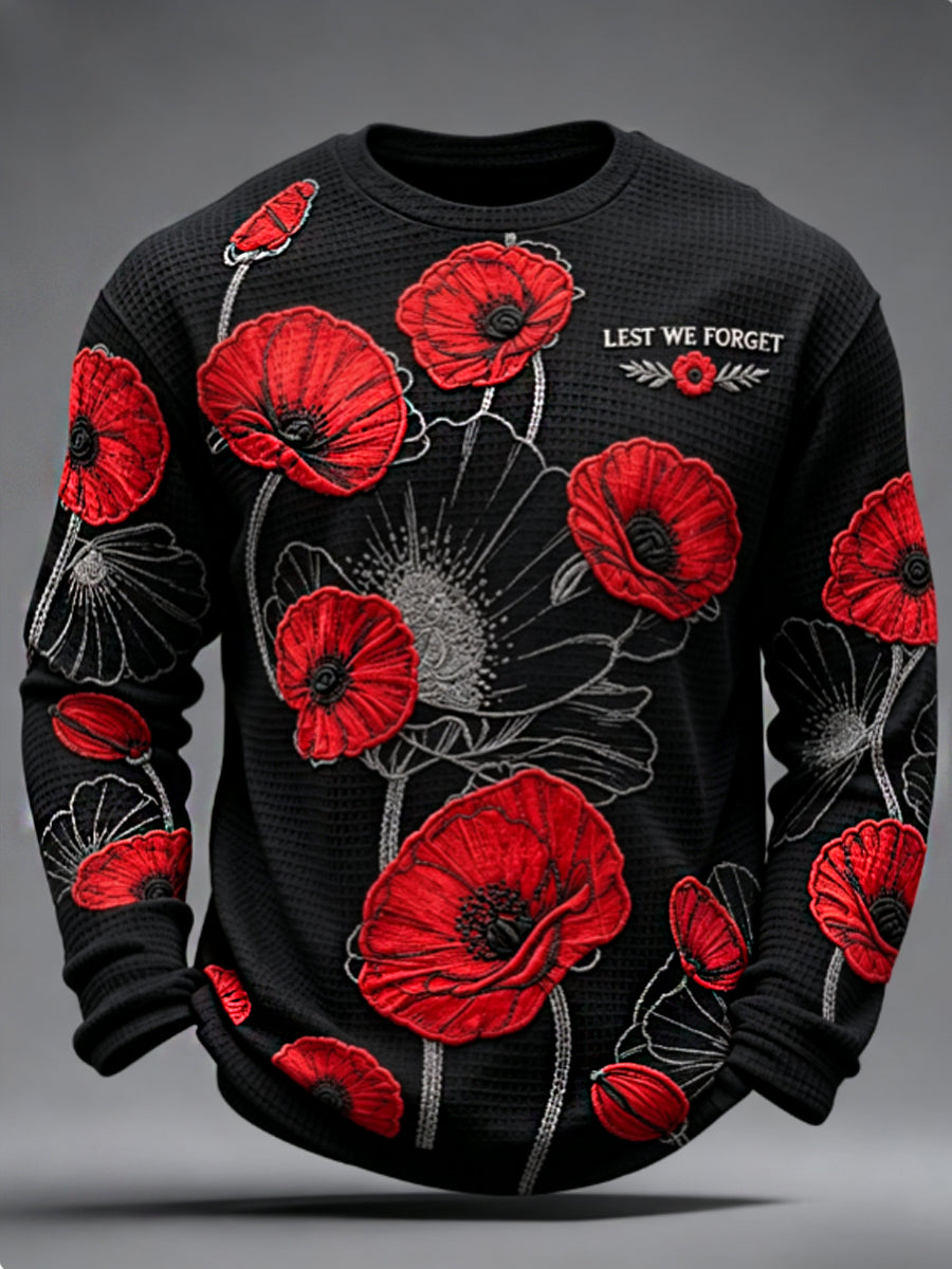 Men's Remembrance Day Lest We Forget Waffle Long Sleeve T-Shirt