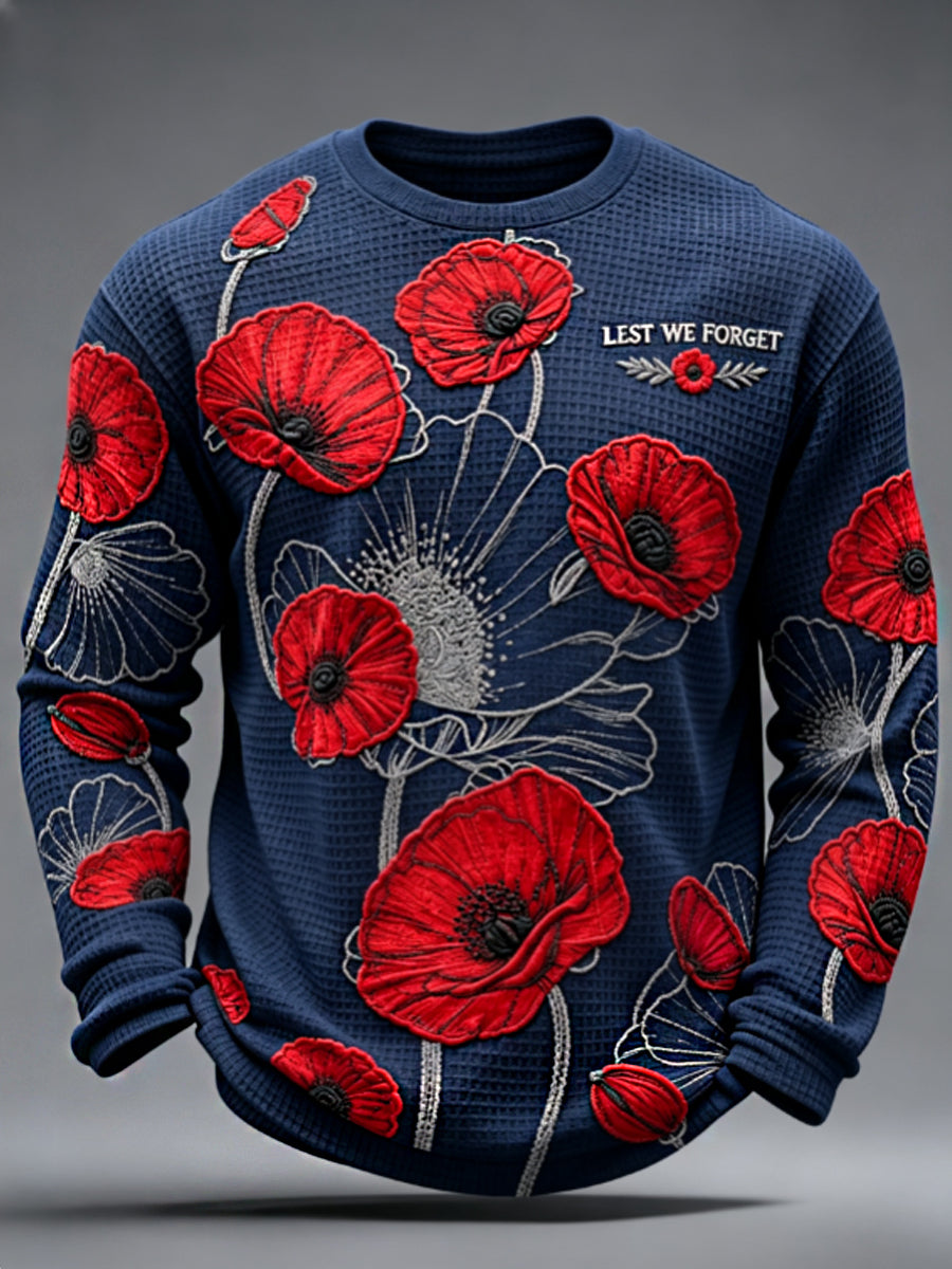 Men's Remembrance Day Lest We Forget Waffle Long Sleeve T-Shirt