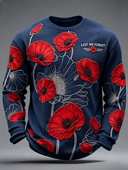 Men's Remembrance Day Lest We Forget Waffle Long Sleeve T-Shirt